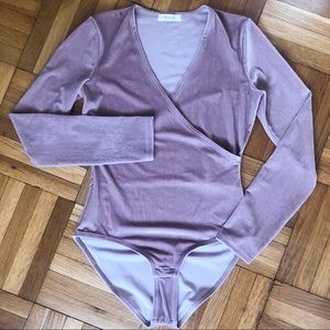 Madewell Blush Velvet Wrap Style Bodysuit